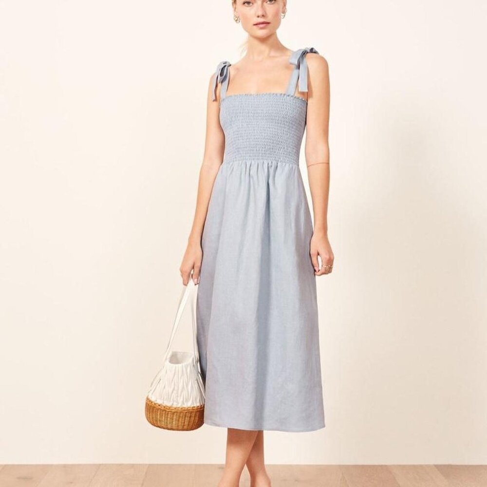 Reformation linen light blue maxi dress.